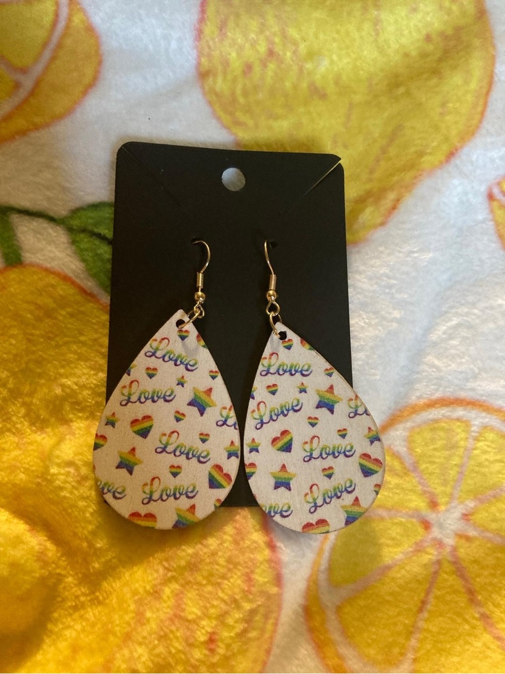 Rainbow 'Love' Teardrop Earrings - White